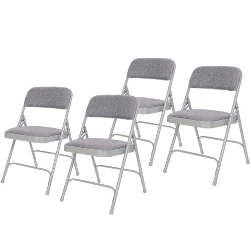 Heavy-Duty Premium Fabric Padded Upholstery Double-Hinged Folding Chairs (4-Pack, Slate Gray)