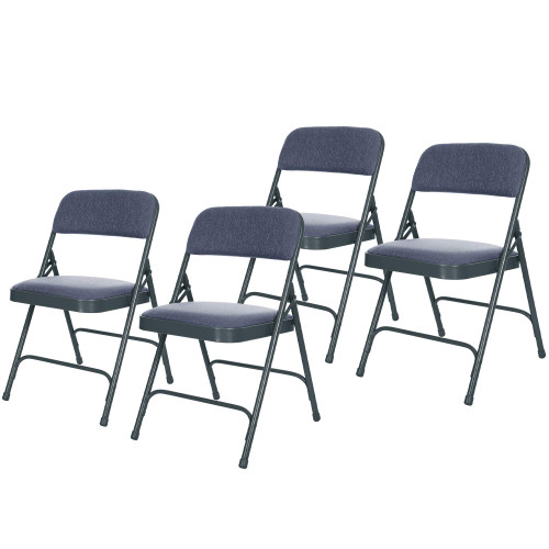 Heavy-Duty Premium Fabric Padded Upholstery Double-Hinged Folding Chairs (4-Pack, Midnight Blue)