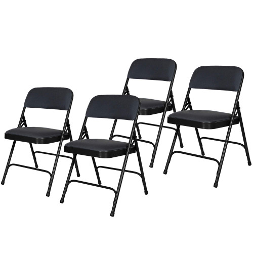 Heavy-Duty Premium Fabric Padded Upholstery Double-Hinged Folding Chairs (4-Pack, Classic Black)