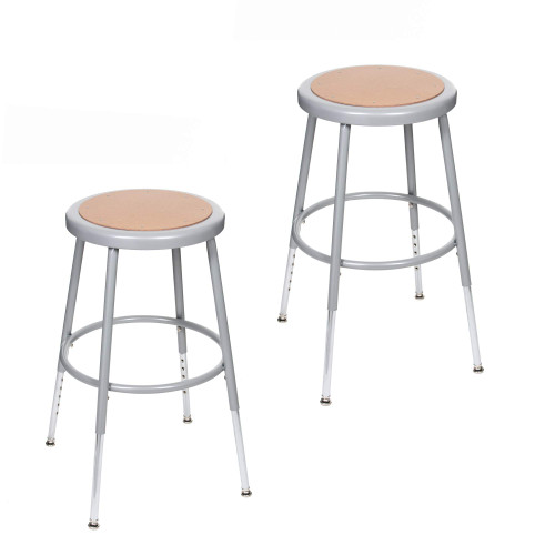 Premium Commercial-Grade All-Purpose Round Stool (Height-Adjustable, 18–27 inch Range, Gray Frame, Masonite Wood Seat, 2-Pack)