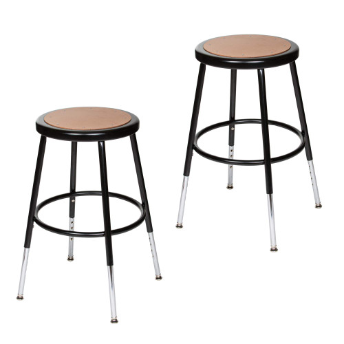 Premium Commercial-Grade All-Purpose Round Stool (Height-Adjustable, 18–27 inch Range, Black Frame, Masonite Wood Seat, 2-Pack)