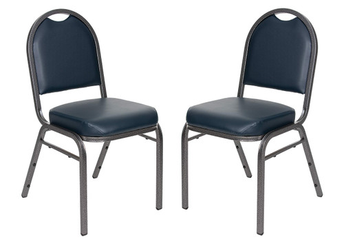 Dome Back Upholstered Stackable Banquet Chairs Premium Commercial Seating (2 Pack, Vinyl, Midnight Blue, Silvervein Frame)