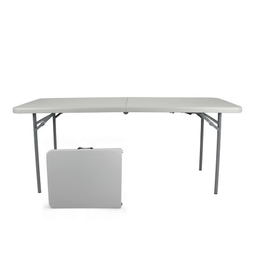 Rectangular Commercial-Grade Premium Industrial Fold-in-Half Blow-Molded Folding Table with 18-Gauge Steel Frame and Thick Top (Rectangle, 30" × 72", Speckled Gray Top)