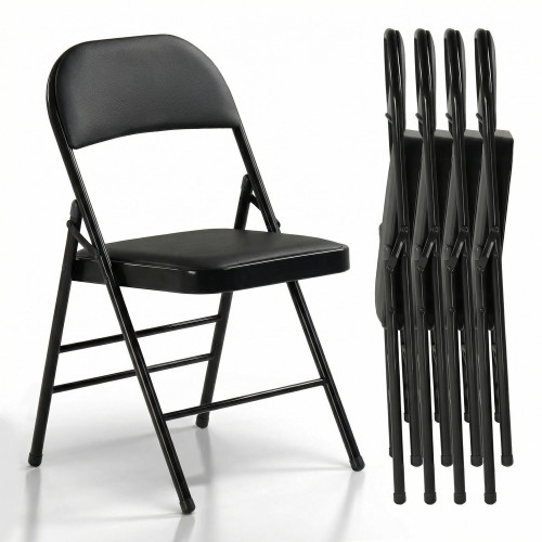 4 Pack Folding Chairs with Padded Cushion, Upgrade Heavy Duty Foldable Chair for Indoor & Outdoor, Portable Stackable Commercial Seat for Parties Events Weddings Home Office, Obsidian Black