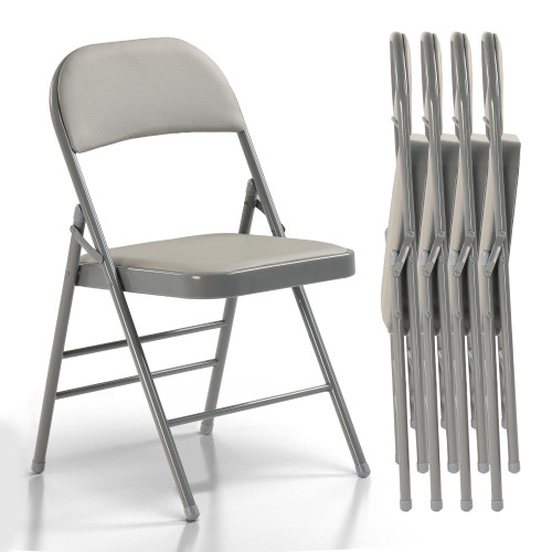 4 Pack Folding Chairs with Padded Cushion, Upgrade Heavy Duty Foldable Chair for Indoor & Outdoor, Portable Stackable Commercial Seat for Party Events Wedding Home Office, Platinum Gray