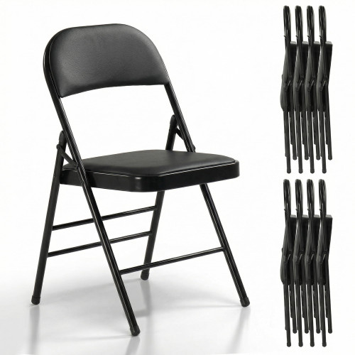 8 Pack Folding Chairs with Padded Cushion, Upgrade Heavy Duty Foldable Chair for Indoor & Outdoor, Portable Stackable Commercial Seat for Parties Events Weddings Home Office, Obsidian Black