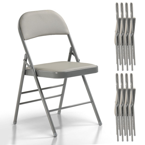 8 Pack Folding Chairs with Padded Cushion, Upgrade Heavy Duty Foldable Chair for Indoor & Outdoor, Portable Stackable Commercial Seat for Party Events Wedding Home Office, Platinum Gray