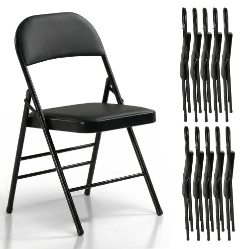 10 Pack Folding Chairs with Padded Cushion, Upgrade Heavy Duty Foldable Chair for Indoor & Outdoor, Portable Stackable Commercial Seat for Parties Events Weddings Home Office, Obsidian Black
