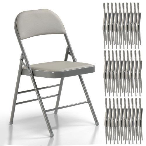30 Pack Folding Chairs with Padded Cushion, Upgrade Heavy Duty Foldable Chair for Indoor & Outdoor, Portable Stackable Commercial Seat for Party Events Wedding Home Office, Platinum Gray