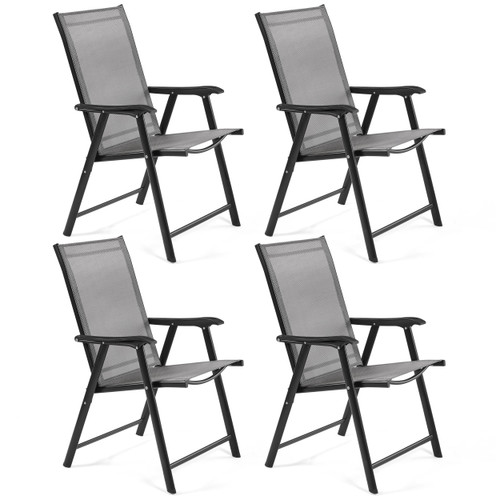 Patio Dining Chairs Set of 4 with Armrests, Outdoor Folding Chairs with Metal Frame and Backrest for Lawn, Garden, Yard and Poolside, Gray