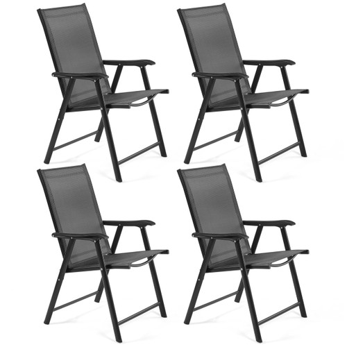 Patio Dining Chairs Set of 4 with Armrests, Outdoor Folding Chairs with Metal Frame and Backrest for Lawn, Garden, Yard and Poolside, Black