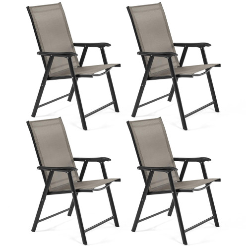 Outdoor Patio Chairs Set of 4, Portable Dining Chairs with Armrests for Camping, Lawn Yard Beach, Folding Outdoor Chairs 4-Pack with Metal Frame, Brown