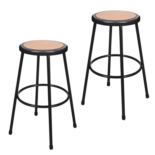 Premium Commercial-Grade All-Purpose Round Stool (30-inch Height, Black Frame, Masonite Wood Seat, 2-Pack)