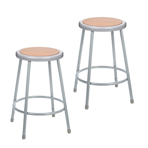 Premium Commercial-Grade All-Purpose Round Stool (24-inch Height, Gray Frame, Masonite Wood Seat, 2-Pack)