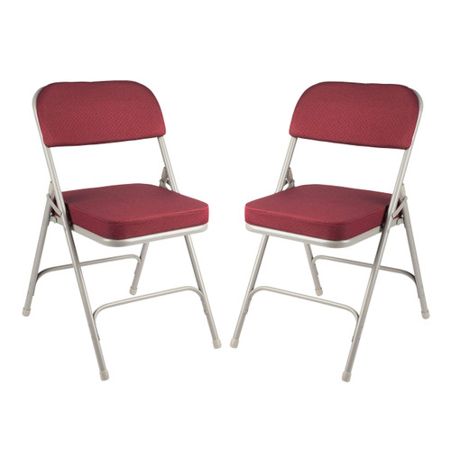 Heavy Duty, Industrial Grade, Premium Fabric Folding Chairs 2" Ultra Padded Seat Double Hinged Steel Frame (2 Pack, Red/Gray)