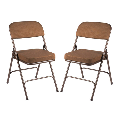 Heavy Duty, Industrial Grade, Premium Fabric Folding Chairs 2" Ultra Padded Seat Double Hinged Steel Frame (2 Pack, Gold/Brown)