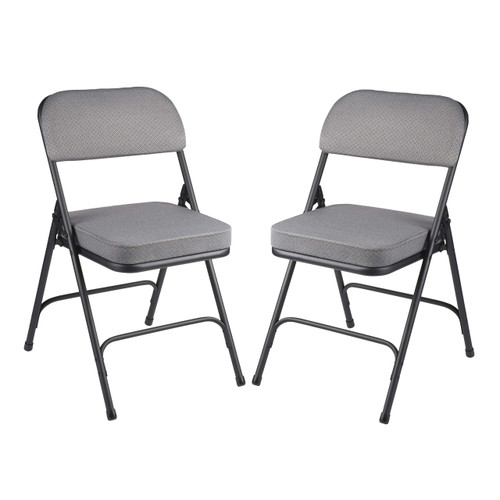 Heavy Duty, Industrial Grade, Premium Fabric Folding Chairs 2" Ultra Padded Seat Double Hinged Steel Frame (2 Pack, Charcoal/Black)