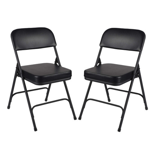 Heavy Duty, Industrial Grade, Premium Vinyl Folding Chairs 2" Ultra Padded Seat Double Hinged Steel Frame (2 Pack, Black/Black)