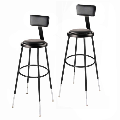 Premium Commercial-Grade All-Purpose Round Stool with Backrest (Height-Adjustable, 30–38 inch Range, Black Frame, Vinyl Padded Seat, 2-Pack)