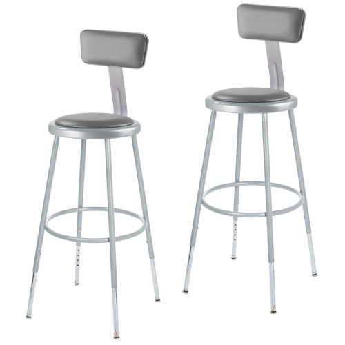 Premium Commercial-Grade All-Purpose Round Stool with Backrest (Height-Adjustable, 24–32 inch Range, Gray Frame, Vinyl Padded Seat, 2-Pack)