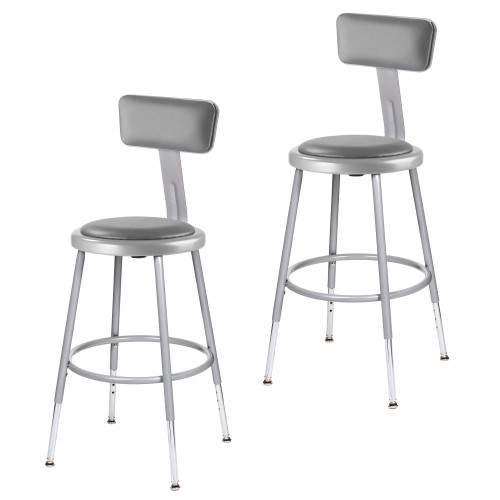 Premium Commercial-Grade All-Purpose Round Stool with Backrest (Height-Adjustable, 18–27 inch Range, Gray Frame, Vinyl Padded Seat, 2-Pack)