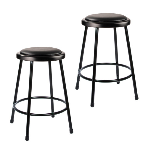 Premium Commercial-Grade All-Purpose Round Stool (24-inch Height, Black Frame, Vinyl Padded Seat, 2-Pack)