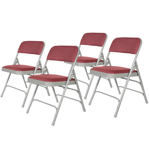 Heavy-Duty Premium Fabric Padded Upholstery Double-Hinged Triple-Braced Folding Chairs (4-Pack, Crimson Red/Gray)