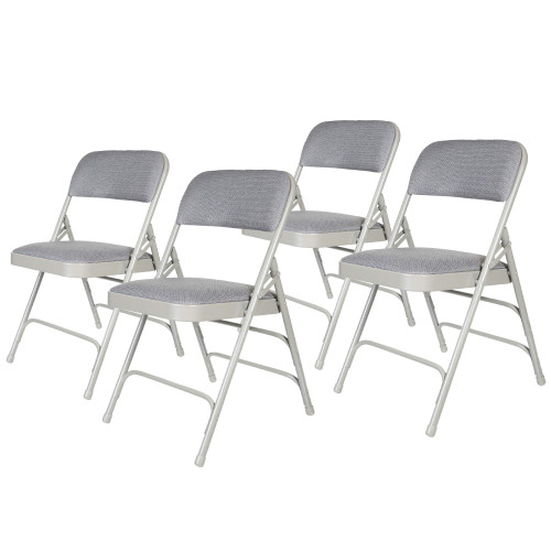 Heavy-Duty Premium Fabric Padded Upholstery Double-Hinged Triple-Braced Folding Chairs (4-Pack, Slate Gray)