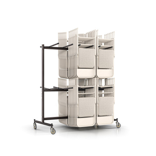 Folding Chair Cart – Heavy-Duty Two-Tier Steel Dolly Rack with Wheels (84 Chairs, Standard Height, Hanging Storage, Optional Coat Rack Bars)