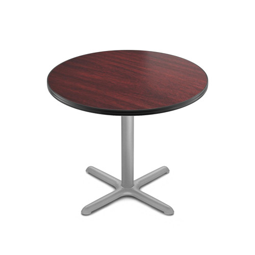 Premium Commercial-Grade Restaurant and Breakroom Cafe Table (Round, 36 in Diameter, 30 in Dining Height, X-Base, Gray Frame, Mahogany Laminate)