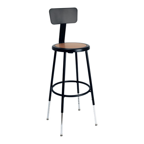 Premium Commercial-Grade All-Purpose Round Stool with Backrest (Height-Adjustable, 24–32 inch Range, Black Frame, Masonite Wood Seat)