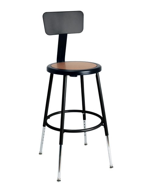 Premium Commercial-Grade All-Purpose Round Stool with Backrest (Height-Adjustable, 18–27 inch Range, Black Frame, Masonite Wood Seat)