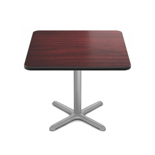 Premium Commercial-Grade Restaurant and Breakroom Cafe Table (Square, 36 in Side, 30 in Dining Height, X-Base, Gray Frame, Mahogany Laminate)
