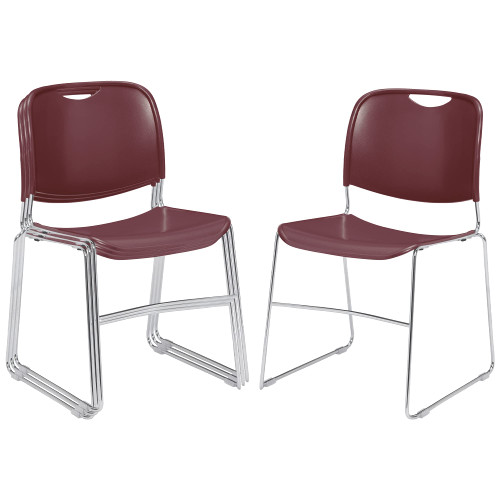 Ultra-Compact Plastic Sled Base Stack Chair (Wine Red, 4-Pack)
