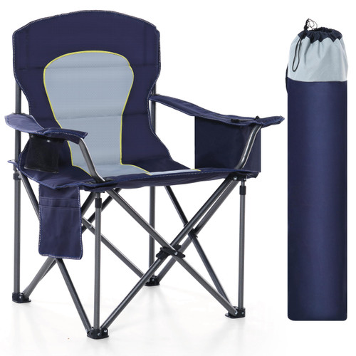 Oversized Camping Folding Chair, Heavy Duty Portable Outdoor Chair, Foldable Camp Chair with Cup Holder and Cooler Bag Support 450 LBS, Dark Blue…