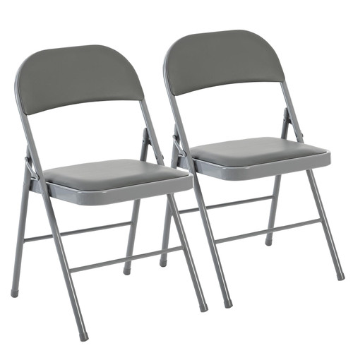 2 Pack Folding Chairs with Padded Cushion and Back - PU Leather Stackable Portable Dining Chairs Set, for Home and Office, Conference, Wedding, Party, Patio, Garden, for Indoor Outdoor, Grey