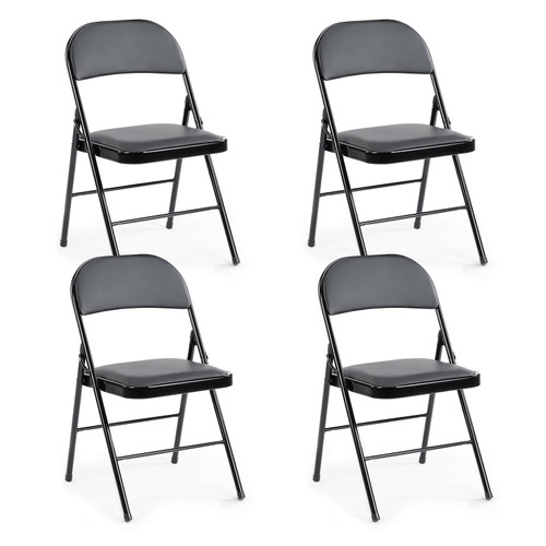 4 Pack Leather Padded Folding Chair, Portable & Stackable Dining Chairs Sets with Steel Frame, for Indoor Outdoor, Home, Office, Party, Black