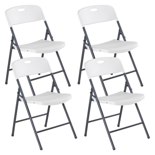 4 Pack Folding Chairs Heavy Duty - Plastic Stackable Portable Dining Chairs Set, Wedding, Party, Patio, Garden, for Indoor Outdoor, for Home and Office, Conference, White