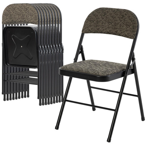 10 Pack Folding Chairs with Padded Cushion and Back - Fabric Stackable Portable Dining Chairs Set, for Home and Office, Conference, Wedding, Party, Patio, Garden, for Indoor Outdoor, Black Grey