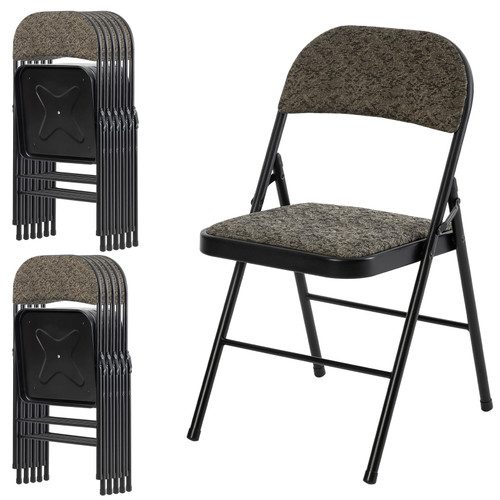 12 Pack Folding Chairs with Padded Cushion and Back - Fabric Stackable Portable Dining Chairs Set, for Home and Office, Conference, Wedding, Party, Patio, Garden, for Indoor Outdoor, Black Grey
