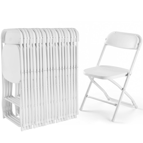 Folding Chairs Sets of 20, 330lbs Plastic Stackable Portable Patio Dining Sets, Fold Up for Indoor Outdoor, Camping, Garden, Party, Meeting (White)