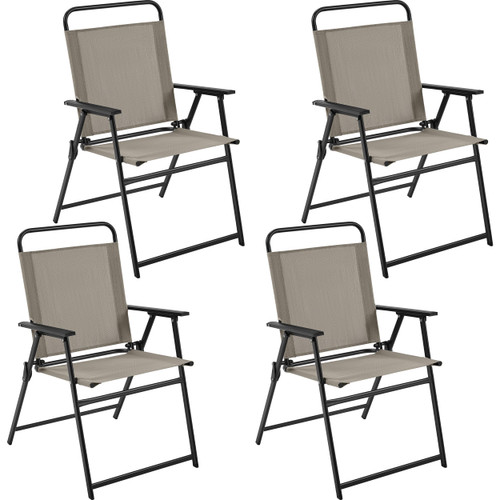 Outdoor Patio Chairs Set of 4, Folding Patio Chairs with Metal Frame, Armrests, Portable Dining Chairs for Camping, Lawn, Garden and Porch, Brown
