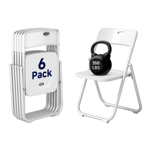 6 Pack White Plastic Folding Chairs, Lightweight Foldable Chair with 350lbs Capacity, Portable Seat with Sturdy Steel Frame for Indoor & Outdoor Use