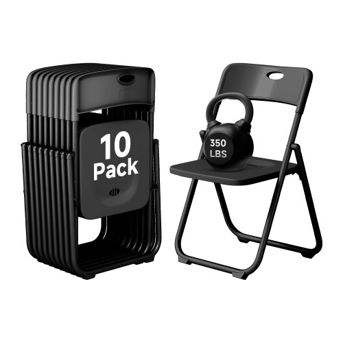 10 Pack Black Plastic Folding Chairs, Lightweight Foldable Chair with 350lbs Capacity, Portable Seat with Sturdy Steel Frame for Indoor & Outdoor Use