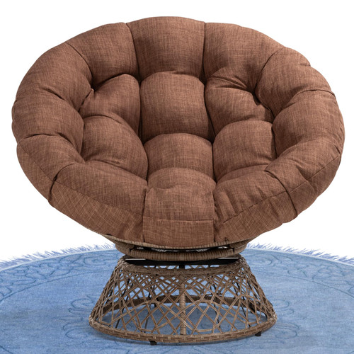 40" Ergonomic Wicker Papasan Chair with Soft Thick Density Fabric Cushion, High Capacity Steel Frame, 360 Degree Swivel for Living, Bedroom, Reading Room, Lounge, Cinnamon Mocha - Brown Base