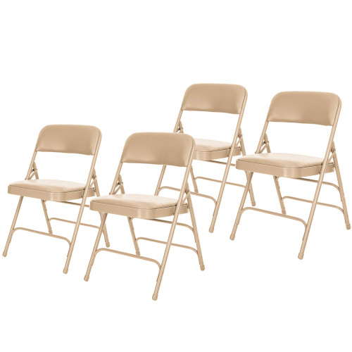 Premium Heavy Duty Vinyl Padded Folding Chairs with Triple Brace Support, 500 lb Capacity, Comfortable Cushion Seat and Back (4-Pack, French Beige)