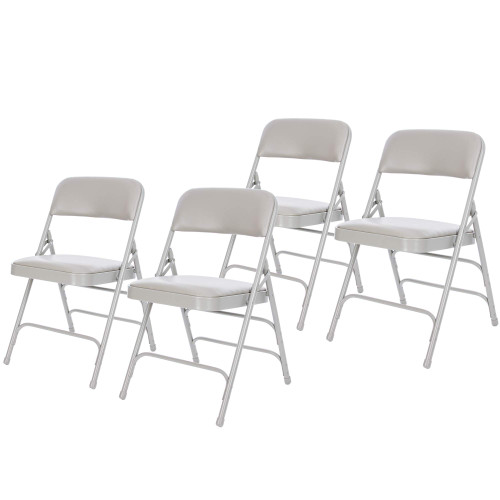 Premium Heavy Duty Vinyl Padded Folding Chairs with Triple Brace Support, 500 lb Capacity, Comfortable Cushion Seat and Back (4-Pack, Cloud Gray)