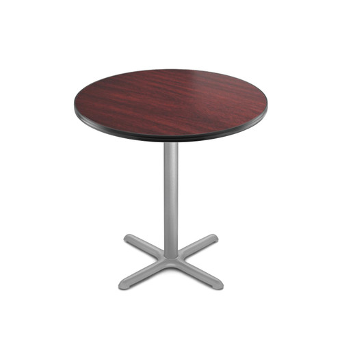 Premium Commercial-Grade Restaurant and Breakroom Cafe Table (Round, 36 in Diameter, 36 in Counter Height, X-Base, Gray Frame, Mahogany Laminate)