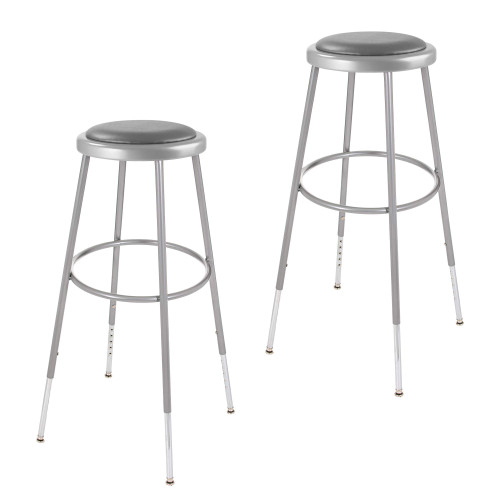 Premium Commercial-Grade All-Purpose Round Stool (Height-Adjustable, 30–38 inch Range, Gray Frame, Vinyl Padded Seat, 2-Pack)