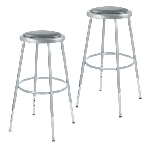 Premium Commercial-Grade All-Purpose Round Stool (Height-Adjustable, 24–32 inch Range, Gray Frame, Vinyl Padded Seat, 2-Pack)